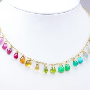 Rainbow Gemstone Necklace Colorful Stone Necklace Precious Gemstone Necklace Multi Stone Drop Necklace Rainbow Necklace Chakra Necklace Gold