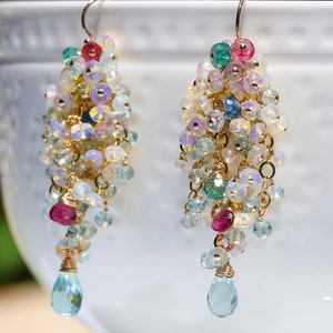 Äthiopische Opal Ohrringe Aquamarin Welo Opal Cluster Ohrringe Opal Turmalin Ohrringe Statement Ohrringe Edelstein Ohrringe Gold Lux Ohrring Bild 3