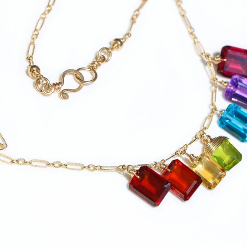 Rainbow Gemstone Necklace Rainbow Necklace Semi Precious Etsy