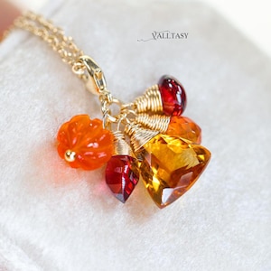 Multi Gemstone Charm SOLID GOLD 14K Сitrine Charm 14K Pumpkin Charm Red Garnet Enhancer Fall Charm 14K Holder Small Stone Pendant 14K Gold