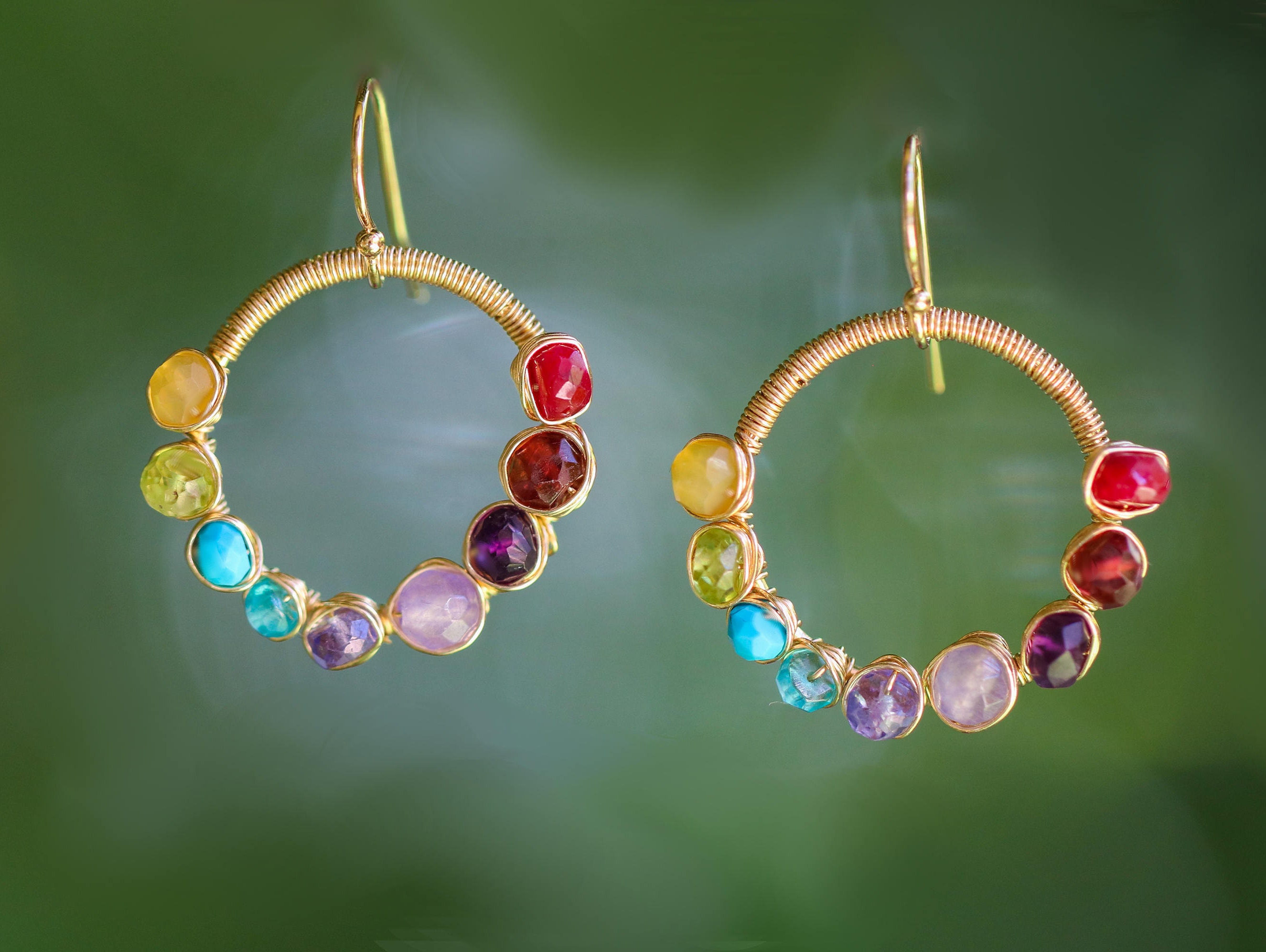 Rainbow Earring Rainbow Hoop Earrings Wire Wrapped Colorful Etsy