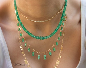 Emerald Necklace Emerald Fringe Necklace Gold 14K Emerald Chain Necklace 14K Zambian Emerald 14K Chain Green Gemstone Bridal SOLID GOLD 14K