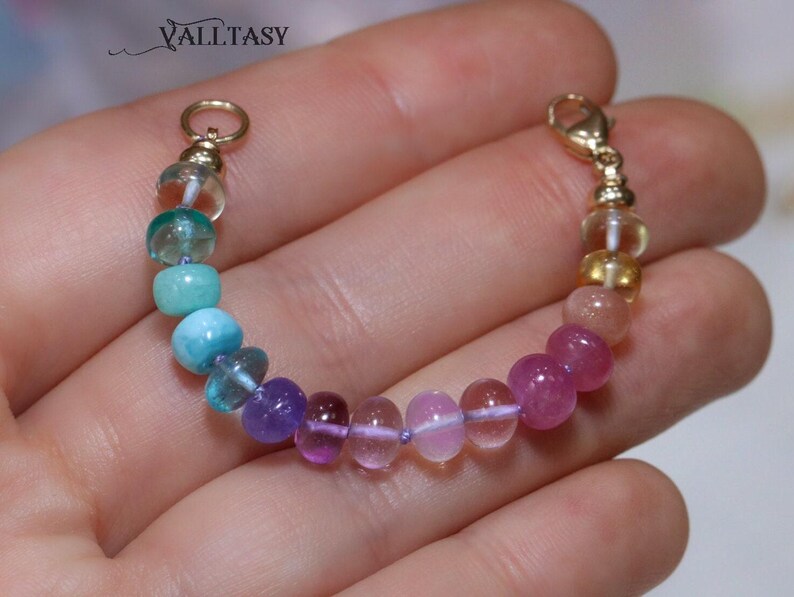 14K Solid Gold Pastel Gemstone Extender: Silk Knotted Bracelet or Necklace image 5