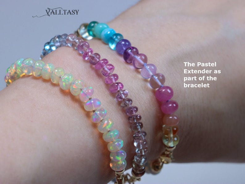 14K Solid Gold Pastel Gemstone Extender: Silk Knotted Bracelet or Necklace image 3