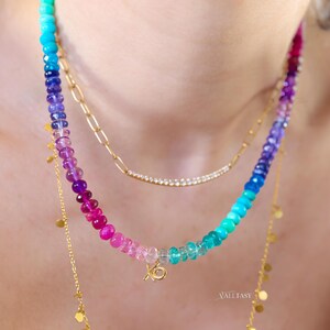 Multi Gemstone Beaded Necklace, 14K Gold XO Charm image 7