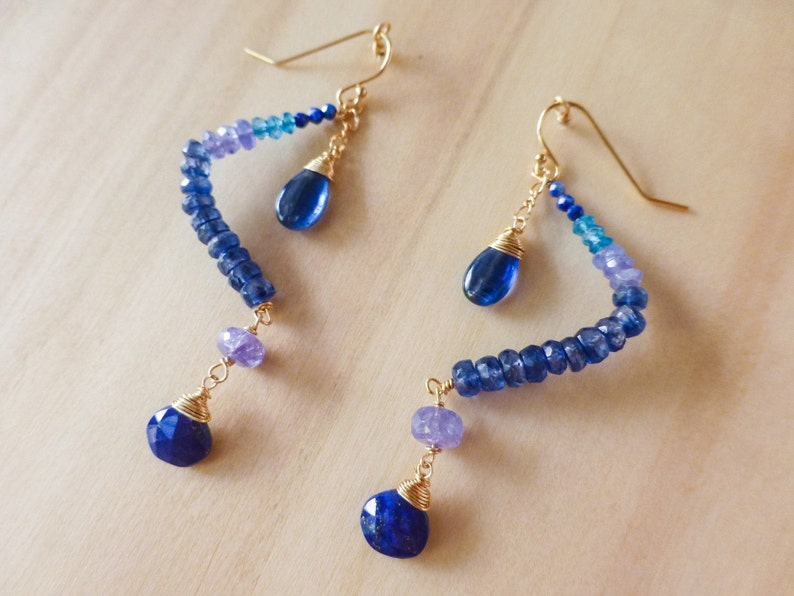 Lapis Earrings Kyanite Long Dangle Gemstone Cobalt Blue Earrings Kyanite Earrings Kyanite Dangle Earrings Blue Gemstone Dangle Earrings