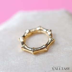 14K Gold Charm Holder, Push Lock Gold Necklace Clasp, Textured Connector, Bamboo Connector 14K Round Lock, Gold Enhancer Lock SOLID GOLD 14K