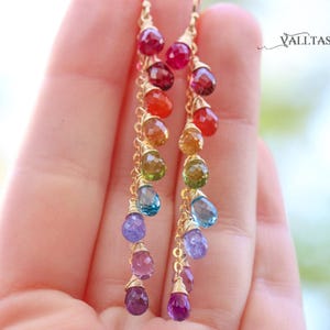 Rainbow Earrings Rainbow Gemstone Earrings Colorful Earrings Long Drop Earrings Precious Stone Earrings Gold Filled Rainbow Dangle Earrings