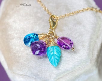 14K Solid Gold Gemstone Charm: Topaz, Turquoise & Amethyst