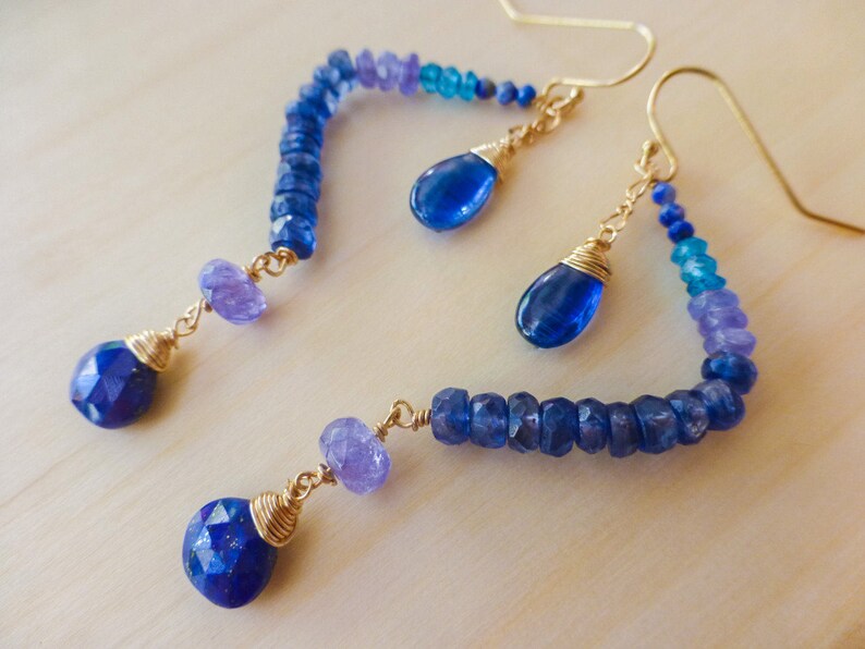 Lapis Earrings Kyanite Long Dangle Gemstone Cobalt Blue Earrings Kyanite Earrings Kyanite Dangle Earrings Blue Gemstone Dangle Earrings