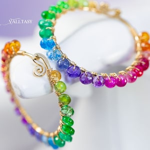 Regenbogen Creolen Regenbogen Ohrringe Edelstein Creolen 14K Multi Edelstein Ohrringe Multi Stein Creolen Bunte Stein Ohrringe SOLID GOLD 14K