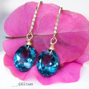 London Blue Topaz Earrings Diamond Earrings Earrings Topaz 14K Earrings 14K Topaz Small Earrings Genuine Topaz Natural Topaz 14K SOLID GOLD