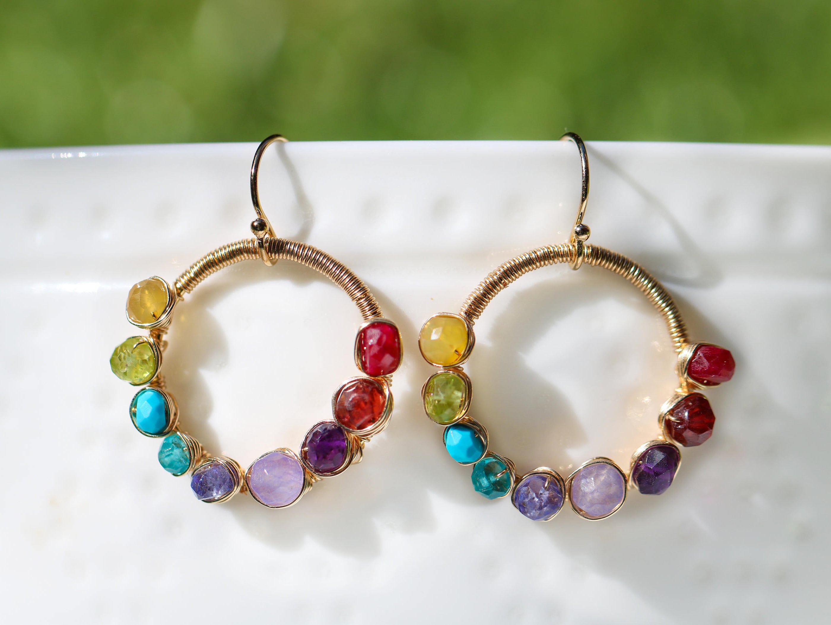 Rainbow Earring Rainbow Hoop Earrings Wire Wrapped Colorful Etsy