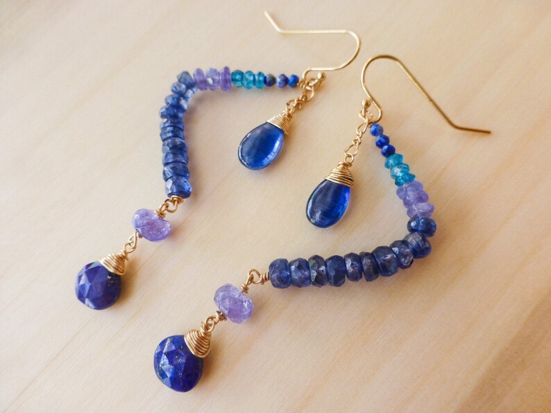 Lapis Earrings Kyanite Long Dangle Gemstone Cobalt Blue Earrings Kyanite Earrings Kyanite Dangle Earrings Blue Gemstone Dangle Earrings