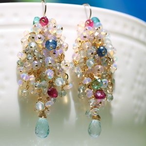 Ethiopian Opal Earrings Aquamarine Welo Opal Cluster Earrings Opal Tourmaline Earrings Statement Earrings Gemstone Earrings Gold Lux Earring image 7