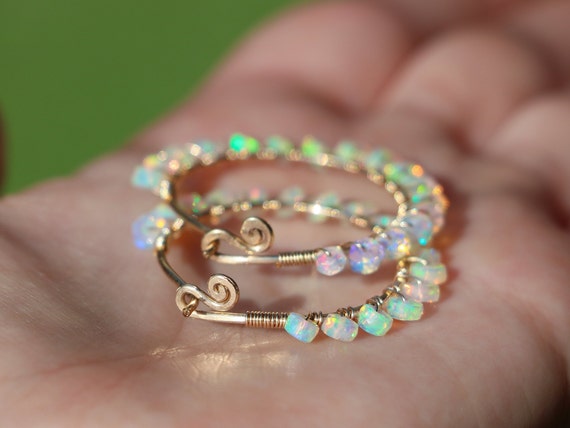 Ethiopian Opal Hoop Earrings Welo Opal Earrings Fire Opal Earrings