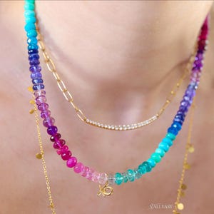 Multi Gemstone Beaded Necklace, 14K Gold XO Charm image 2