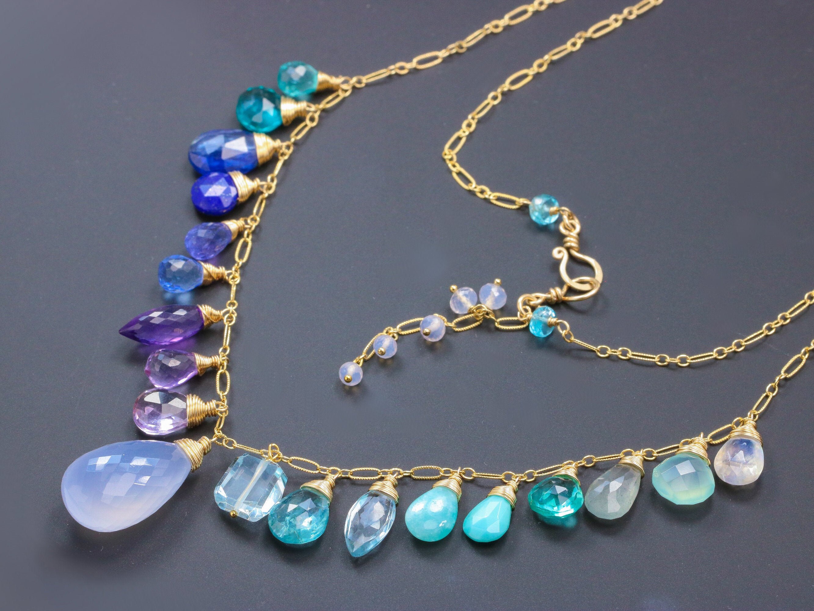 Topaz Necklace SOLID GOLD 14K Blue 