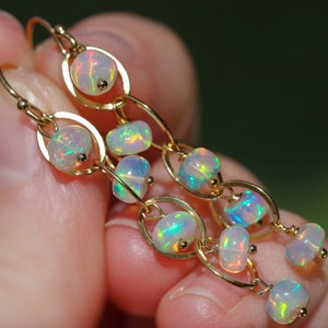 Ethiopian Opal Earrings Welo Opal Earrings Fire Opal Earrings Genuine Opal Dangle Earrings 14K Opal Gold Chain Earrings Small Opal Earrings