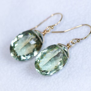 Groene amethist oorbellen edelsteen oorbellen groene oorbellen lichtgroene ovale oorbellen alledaagse oorbellen druppel prasioliet oorbellen MASSIEF GOUD 14K