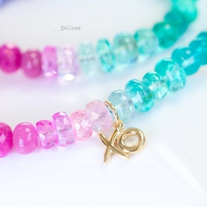 Multi Gemstone Beaded Necklace, 14K Gold XO Charm image 4