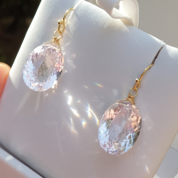 Pink Amethyst Earrings, Gemstone Earrings, Gift For Her, Gold 14K Lavender Earrings, Lilac Modern Earrings Everyday Earrings Dangle Earrings