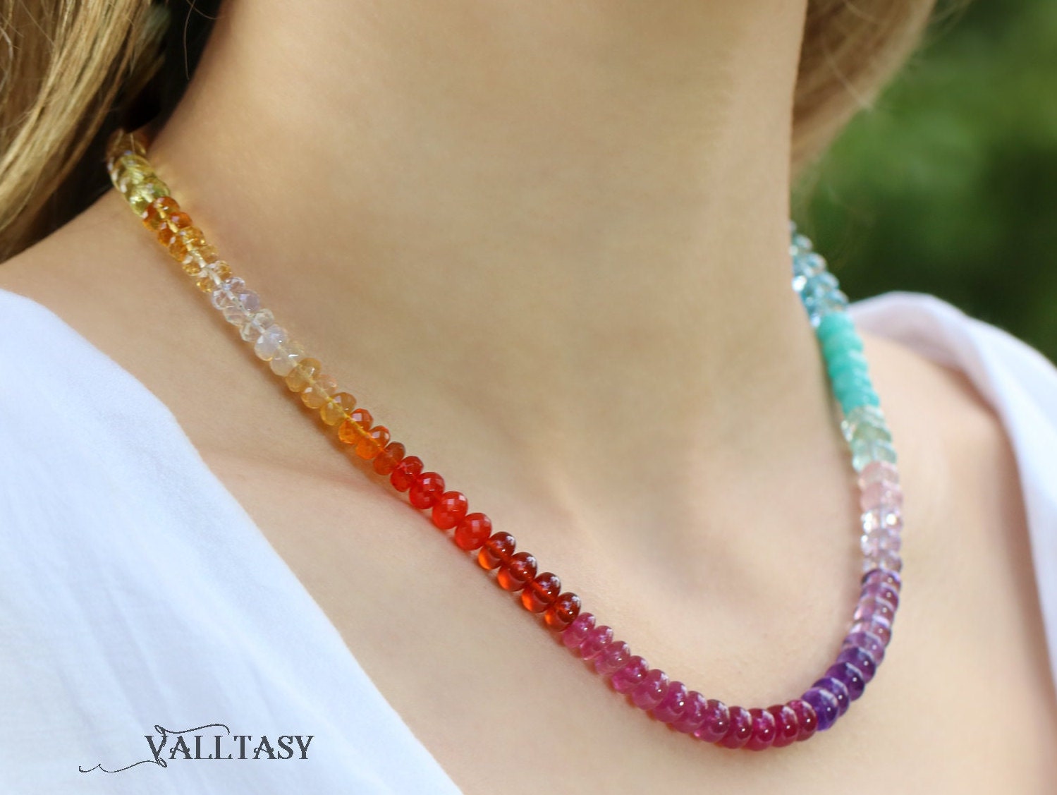 Rainbow Beaded Necklace SOLID GOLD 14K 