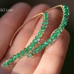 Emerald Earrings Genuine Emerald Threader Earrings Natural Emerald Open Hoop Earrings Emerald Hoop Zambian Emerald Earrings SOLID GOLD 14K