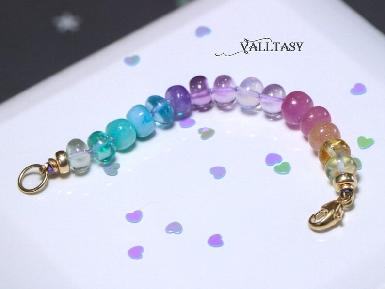 14K Solid Gold Pastel Gemstone Extender: Silk Knotted Bracelet or Necklace image 4