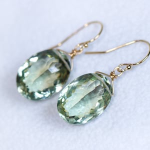 Green Amethyst Earrings Gemstone Earrings Gold Filled 14K Green Earrings Light Green Oval Earrings Everyday Earrings Dangle Drop Earrings