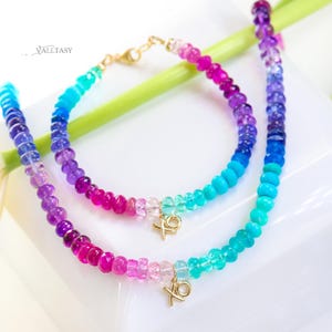 Multi Gemstone Beaded Necklace, 14K Gold XO Charm image 8