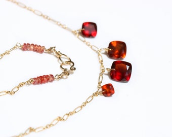 Hessonite Garnet Necklace Delicate Gemstone Necklace Orange Necklace Red Necklace Orange Gemstone Red Gemstone Garnet Pendant Gold Filled