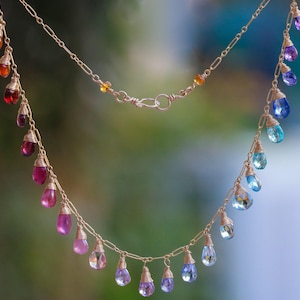 Rainbow Gemstone Necklace Colorful Stone Necklace Precious Gemstone Necklace Multi Stone Drop Necklace 14K Rainbow Necklace SOLD GOLD 14K