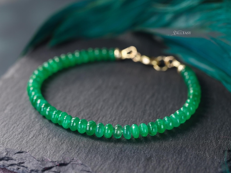 Zambian Emerald Bracelet, 14K Solid Gold Beaded Gemstone - Etsy