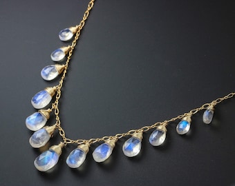 Rainbow Moonstone Necklace, 14k Gold Filled Pendant - Statement Jewelry