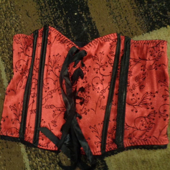 90's Vintage Bustier Bra - Black 36 back and red L