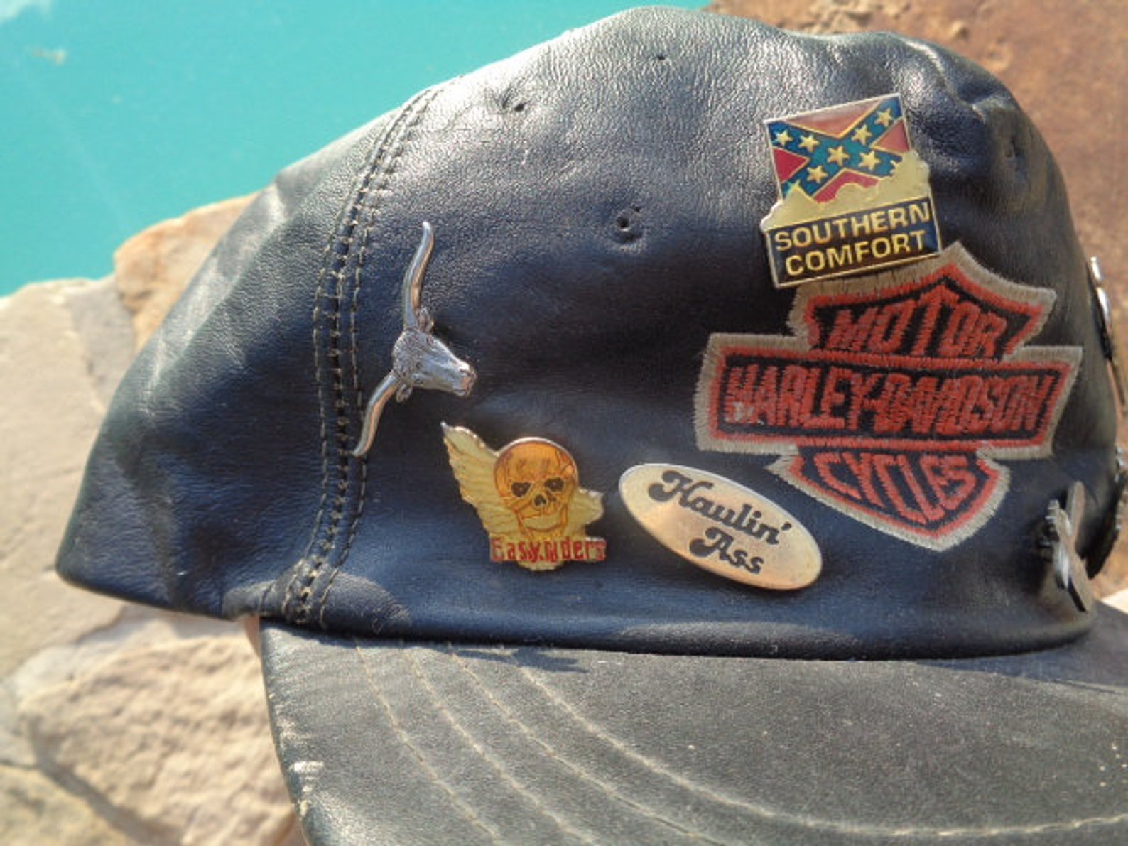 Vintage 70s Harley Davidson Leather Biker Cap Hat , Vintage 70s 80s Harley Davidson Cycle