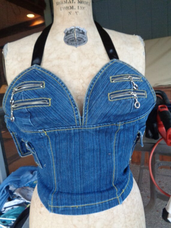 Vintage jean halter top M , vintage 90's halter