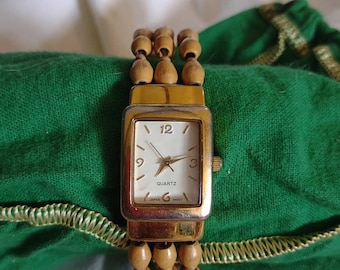 Bangle wristwatch beaded cuff watch