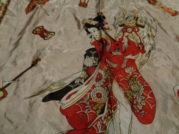 vintage oriental silk scarf, 31x30 hand sewn head