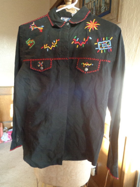 vintage 80s blue canyon embroidered western shirt