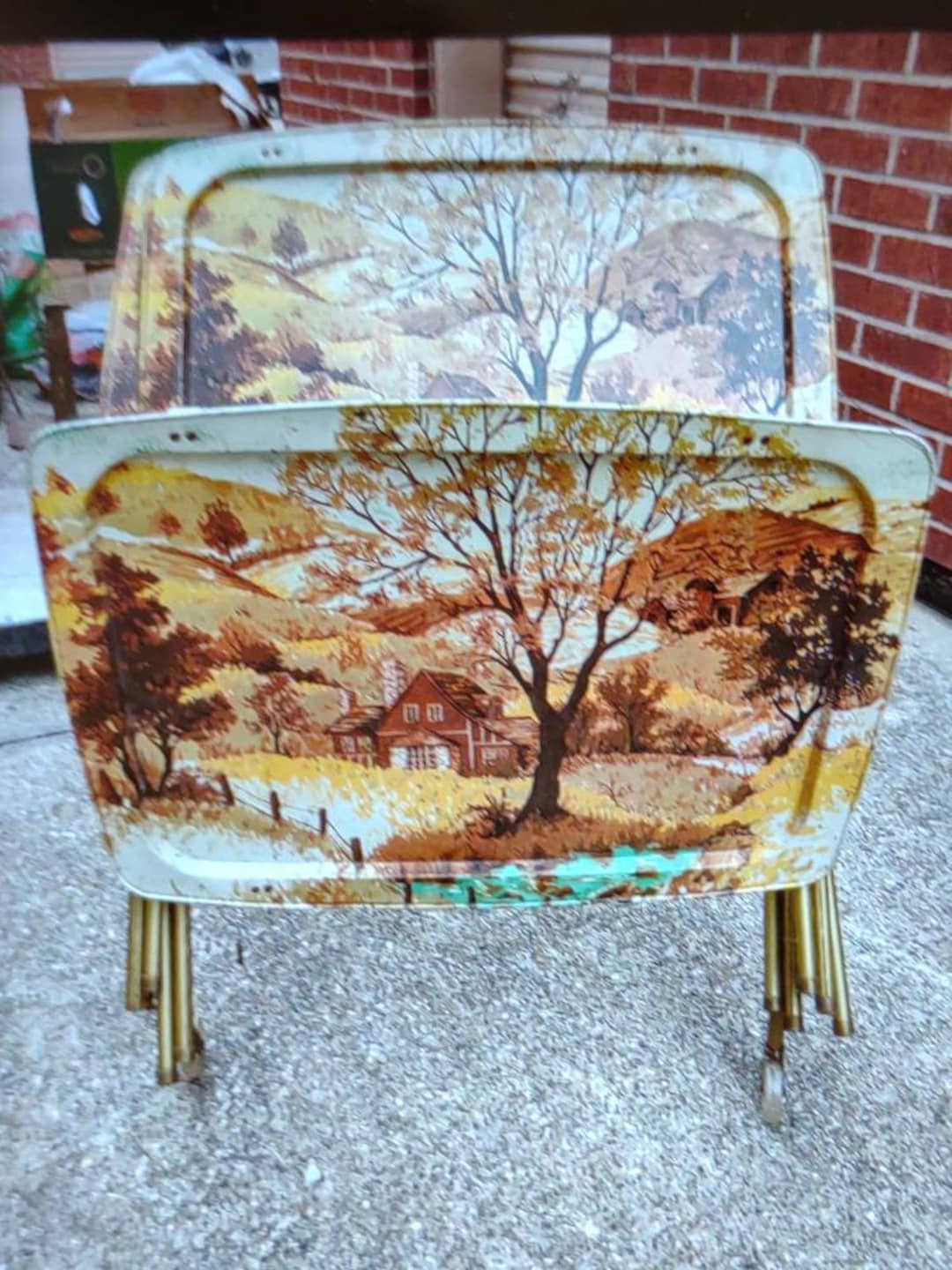 MGM Vtg Metal TV Trays , 1950S Mid Century Set of TV Trays With Stand