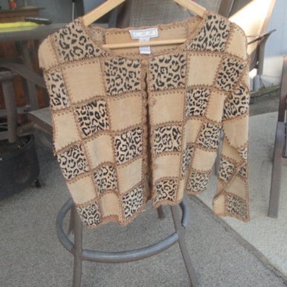 Leather Suede Patchwork Animal Print Jacket,vintag
