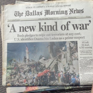 A New Kind of War Dallas Morning newspaper / 911 Attack on American newspaper Sept.  14 2011 , Original news paper/ vintage newspaper