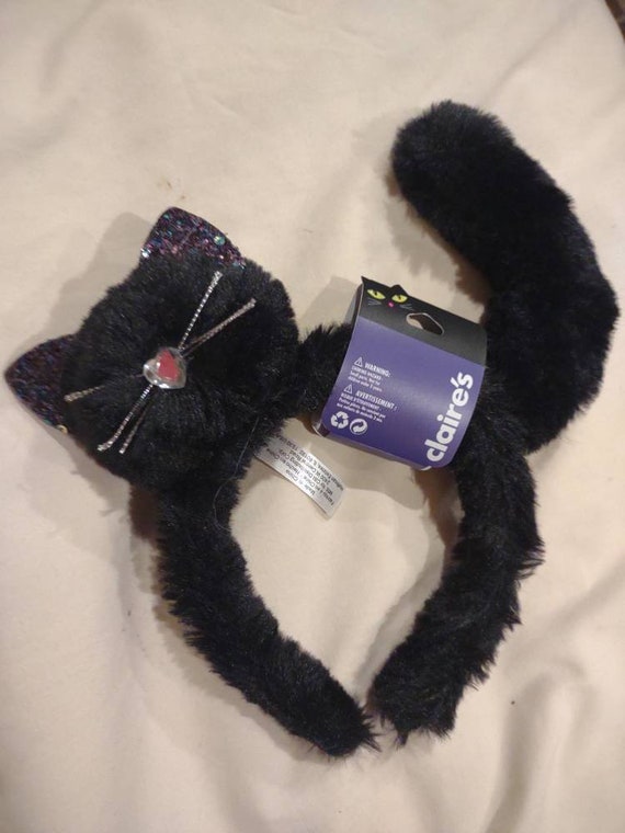 Cat headband, black cat headband, plush cat headba