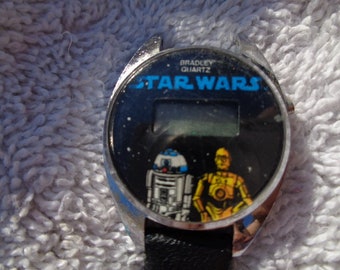 1982 Star Wars Watch Bradley Quartz Base Metal Bezel Stainless Steel Back vintage 80's