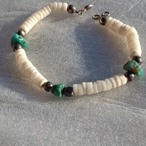 Puka shell and turquoise bracelet
