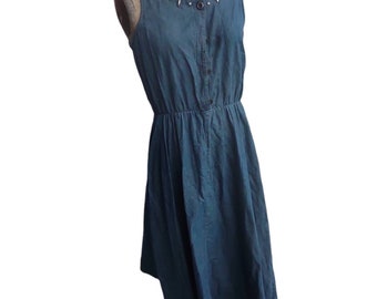 80S denim dress  studded summer denim dress size 10, vintage jean dress