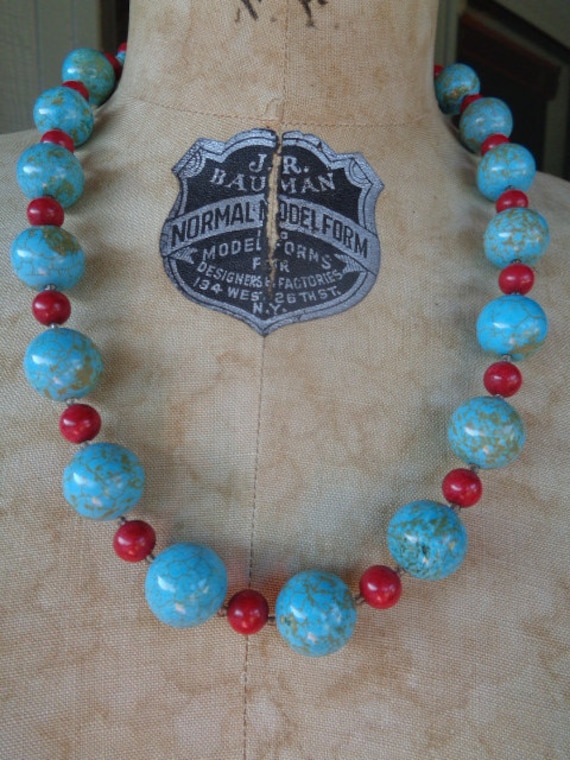 genuine turquoise red turquoise graduation necklac