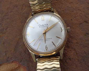 Vintage  50s Qualtex self winding serial# 8021 Gold-Plated Shock Absorb Men's Watch, 10K RGP, 17 Jewels, Great Watch